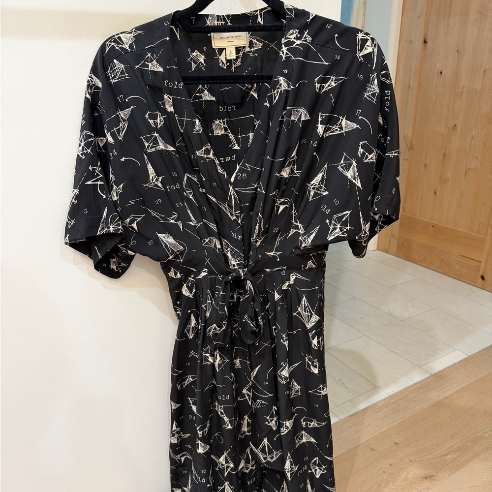 Moulinette Soeurs Black Dress with Cream paper airplane Print